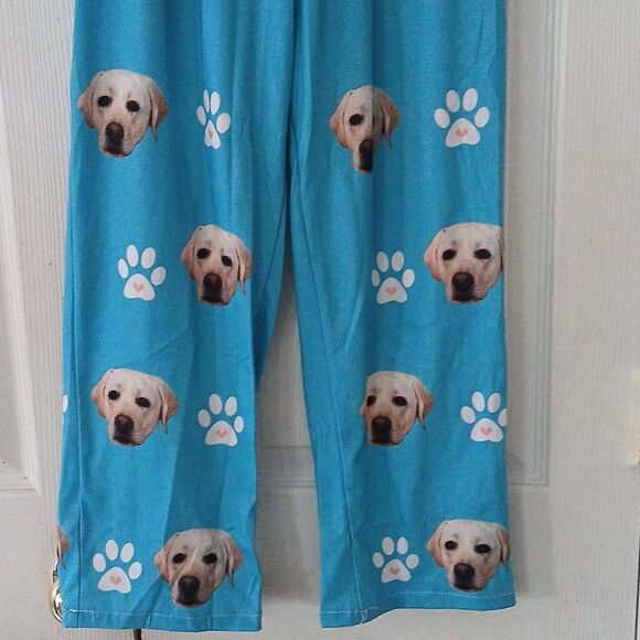 Dog face print turquoise blue white pajama bottoms Sz 10-11yrs NWOT - Picture 2 of 7